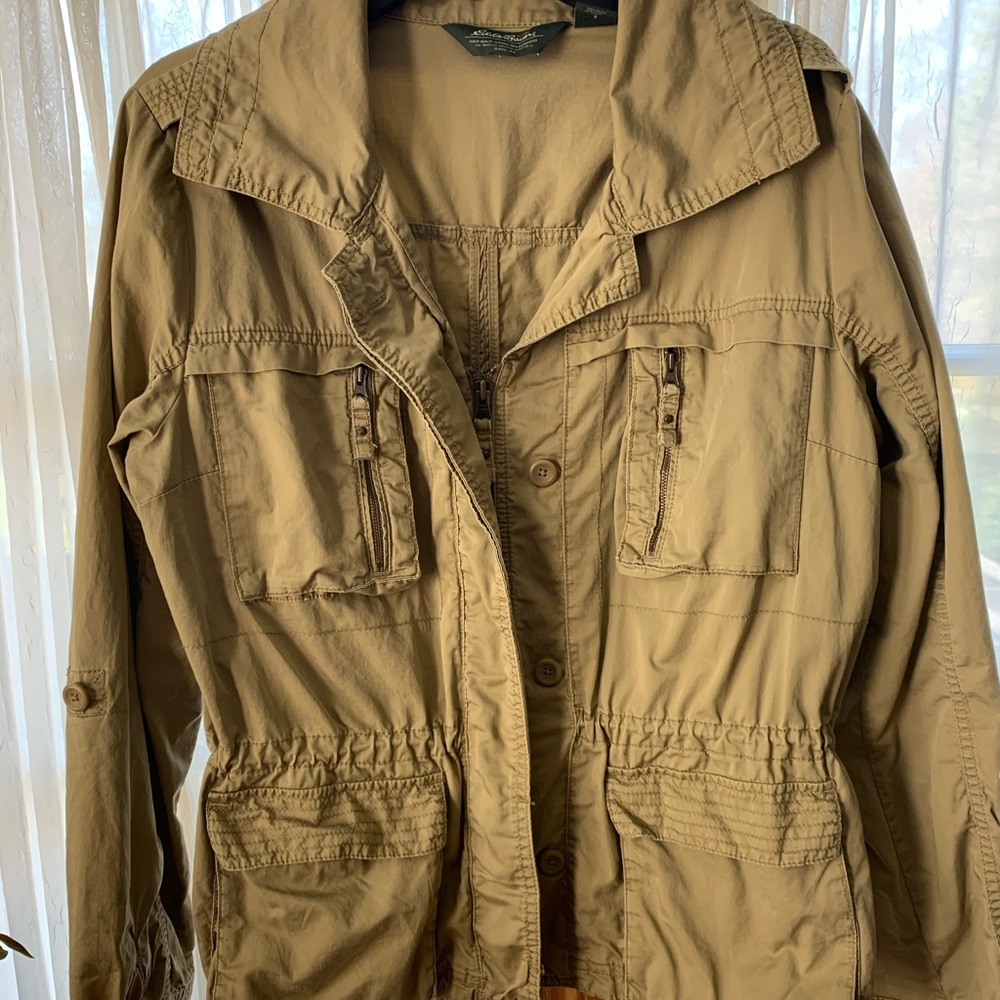 Eddie Bauer 100% cotton khaki utility jacket sz L